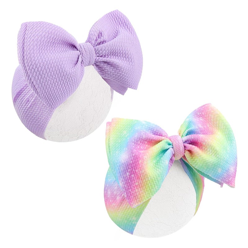ONENINEDREAM Rainbow Headbands for Baby Girls Hair Bows 2pcs Newborn Infant Toddler Kids Hair Accessories Purple Colorful Head Bow - Image 1